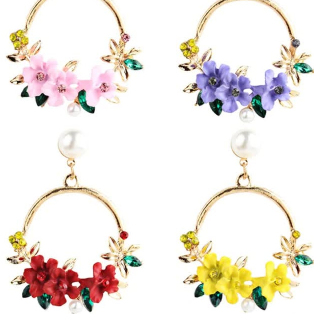 🌸 4 PAIRS Crystal Pearl Flower Statement Earrings